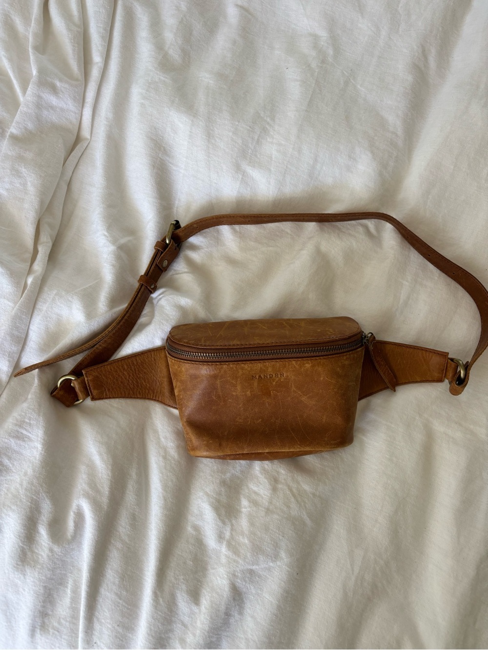 Classic Tan Leather Crossbody Belt Bag by Sanden
